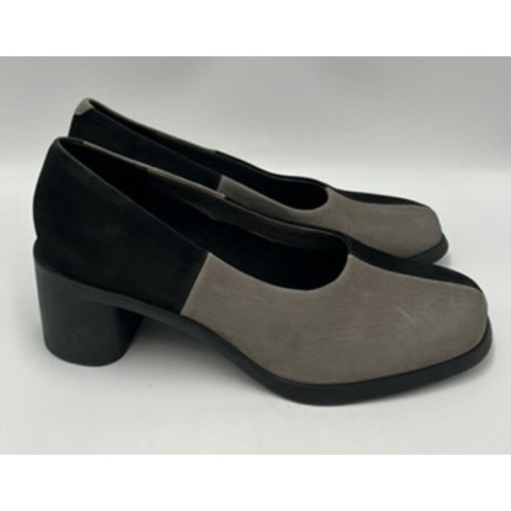 Camper Two-Tone Gray and Black Block Heel Pumps